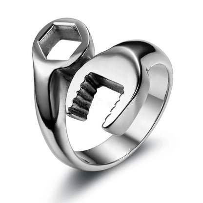 Stainless Steel Adjustable Wrench Ring for Men silver 7.0 by HitMyNeed