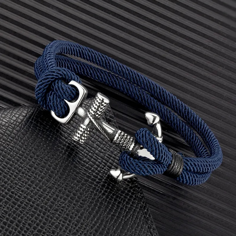 Stainless Steel Anchor Bracelet with Rope Band by HitMyNeed