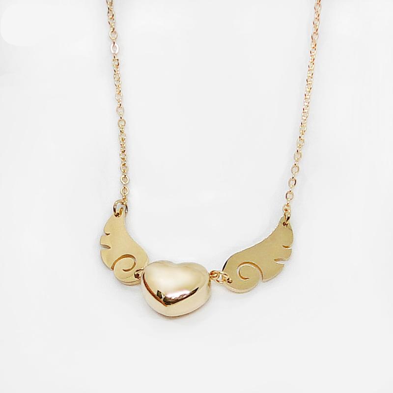 Stainless Steel Angel Wing Heart Pendant Necklace by HitMyNeed