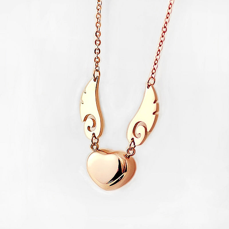 Stainless Steel Angel Wing Heart Pendant Necklace by HitMyNeed