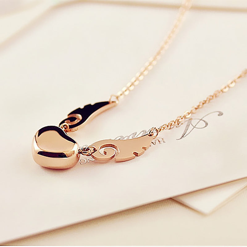 Stainless Steel Angel Wing Heart Pendant Necklace by HitMyNeed