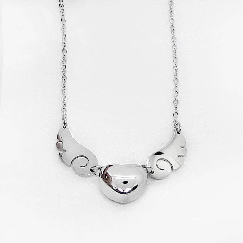 Stainless Steel Angel Wing Heart Pendant Necklace by HitMyNeed