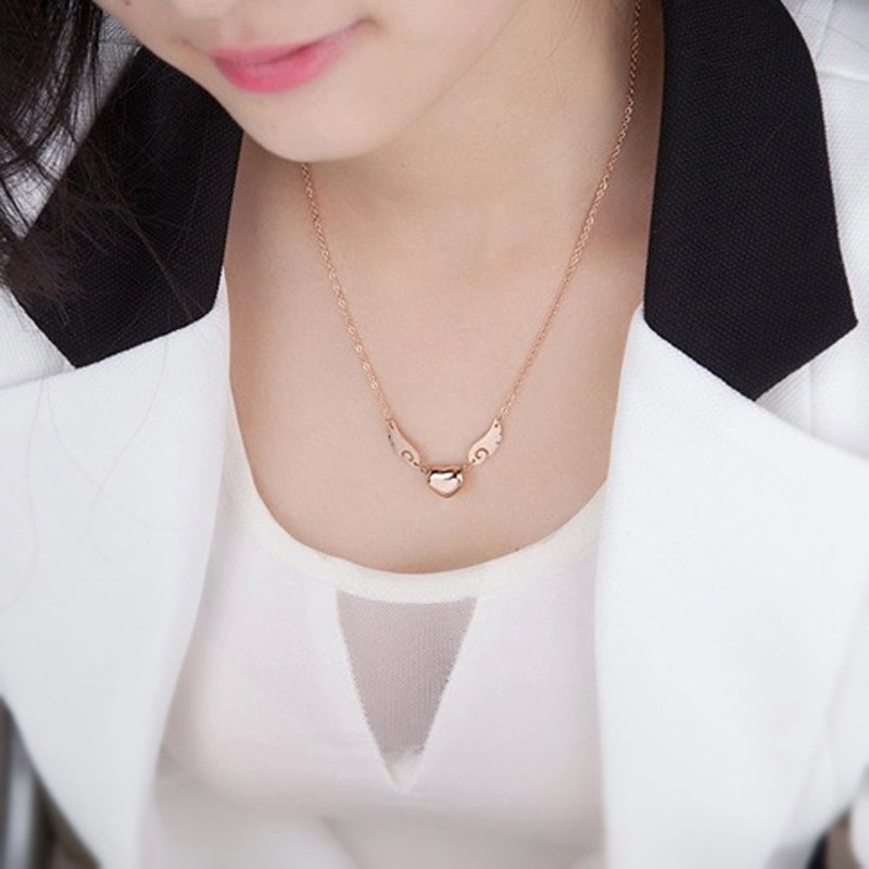 Stainless Steel Angel Wing Heart Pendant Necklace by HitMyNeed