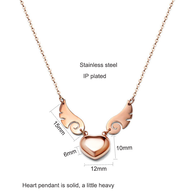 Stainless Steel Angel Wing Heart Pendant Necklace by HitMyNeed