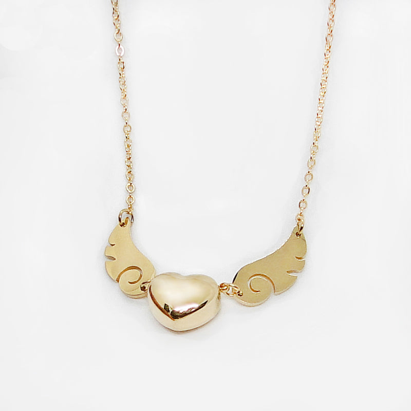 Stainless Steel Angel Wing Heart Pendant Necklace gold-color by HitMyNeed