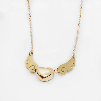 Stainless Steel Angel Wing Heart Pendant Necklace gold-color by HitMyNeed