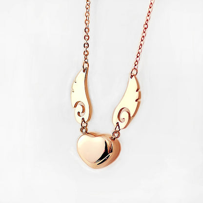 Stainless Steel Angel Wing Heart Pendant Necklace rose-gold-color by HitMyNeed