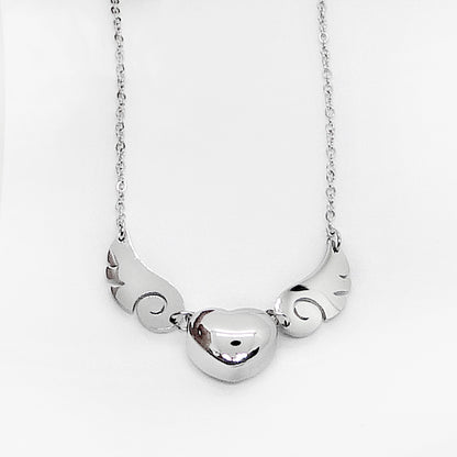Stainless Steel Angel Wing Heart Pendant Necklace steel-color by HitMyNeed