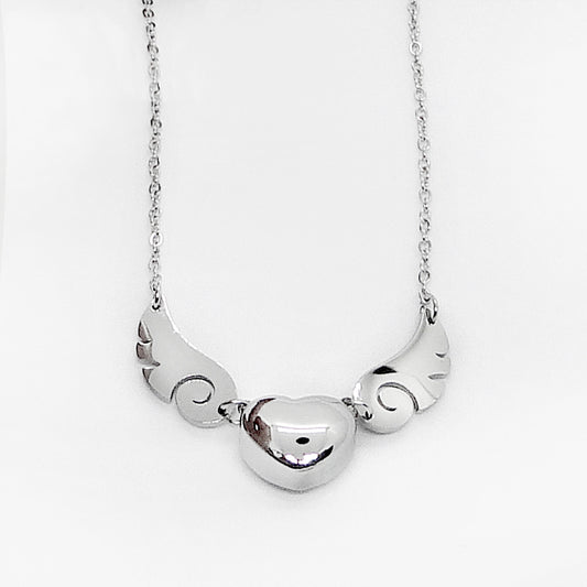 Stainless Steel Angel Wing Heart Pendant Necklace steel-color by HitMyNeed