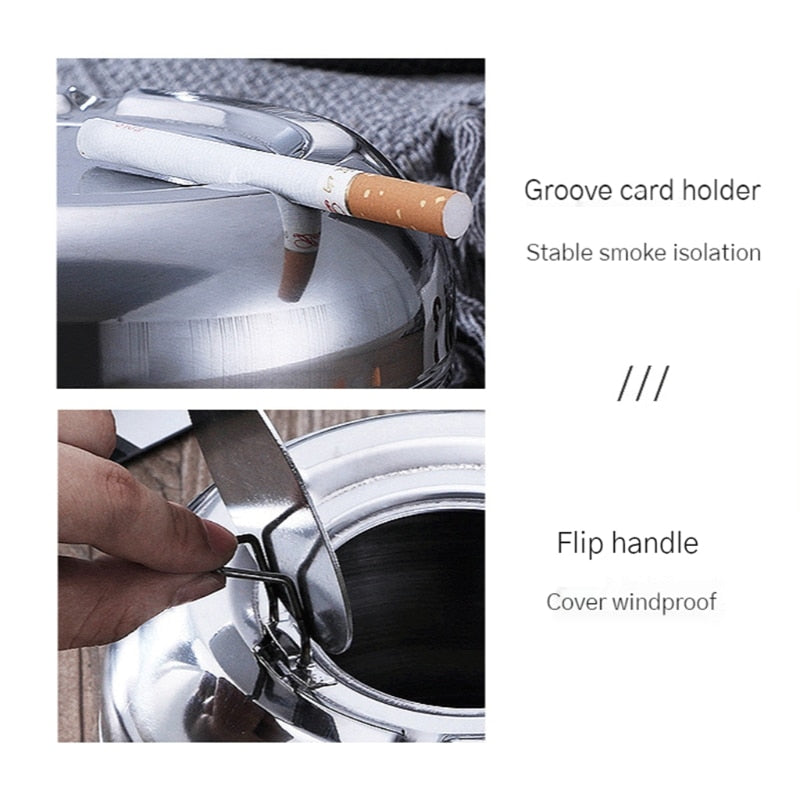Stainless Steel Ashtray with Flip Lid, 12cm by HitMyNeed