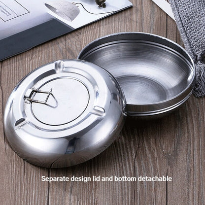Stainless Steel Ashtray with Flip Lid, 12cm by HitMyNeed