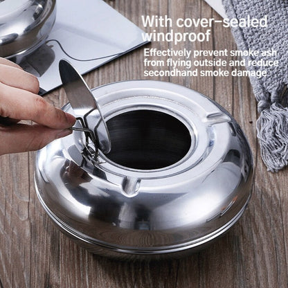 Stainless Steel Ashtray with Flip Lid, 12cm by HitMyNeed