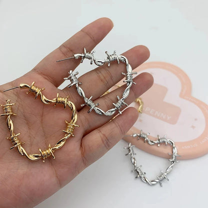 Stainless Steel Barbed Wire Heart Earrings by HitMyNeed