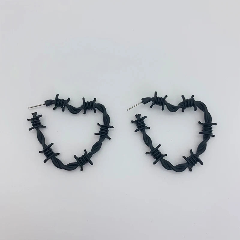 Stainless Steel Barbed Wire Heart Earrings by HitMyNeed