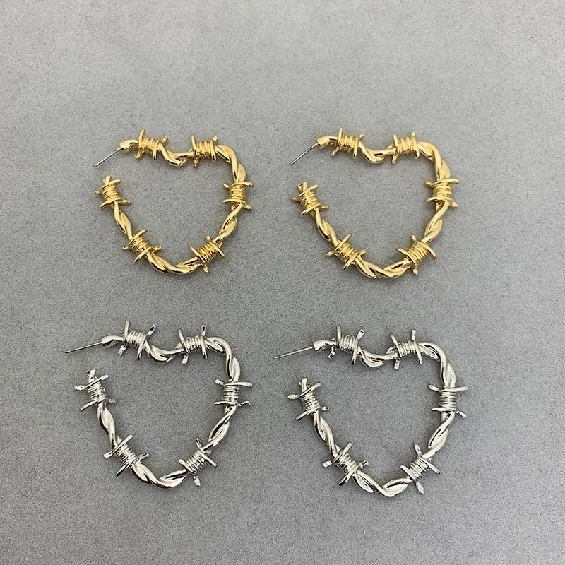 Stainless Steel Barbed Wire Heart Earrings by HitMyNeed