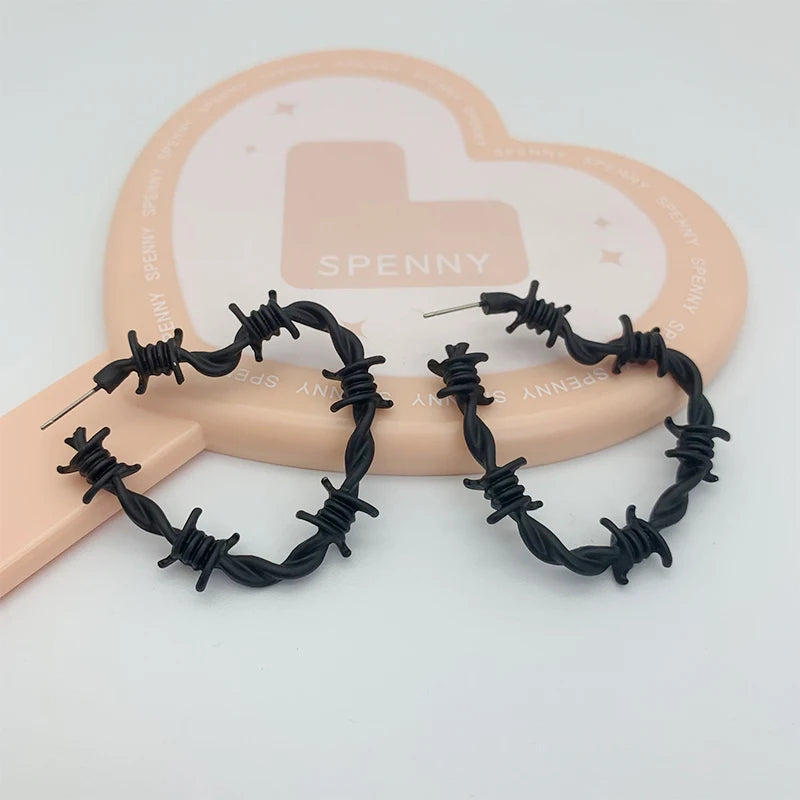 Stainless Steel Barbed Wire Heart Earrings black by HitMyNeed