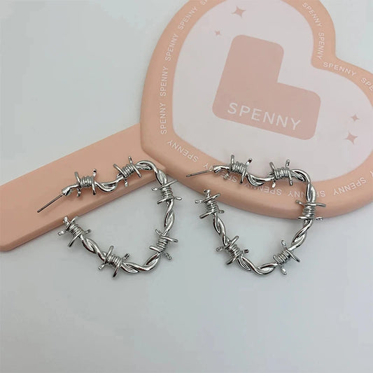 Stainless Steel Barbed Wire Heart Earrings silver by HitMyNeed