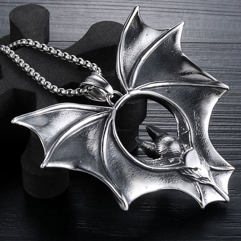 Stainless Steel Bat Pendant Necklace, 60cm Chain by HitMyNeed