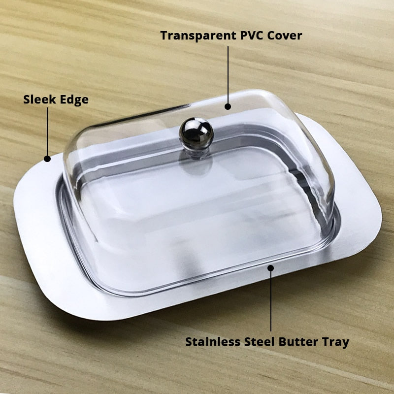 Stainless Steel Butter Tray with Clear Lid by HitMyNeed