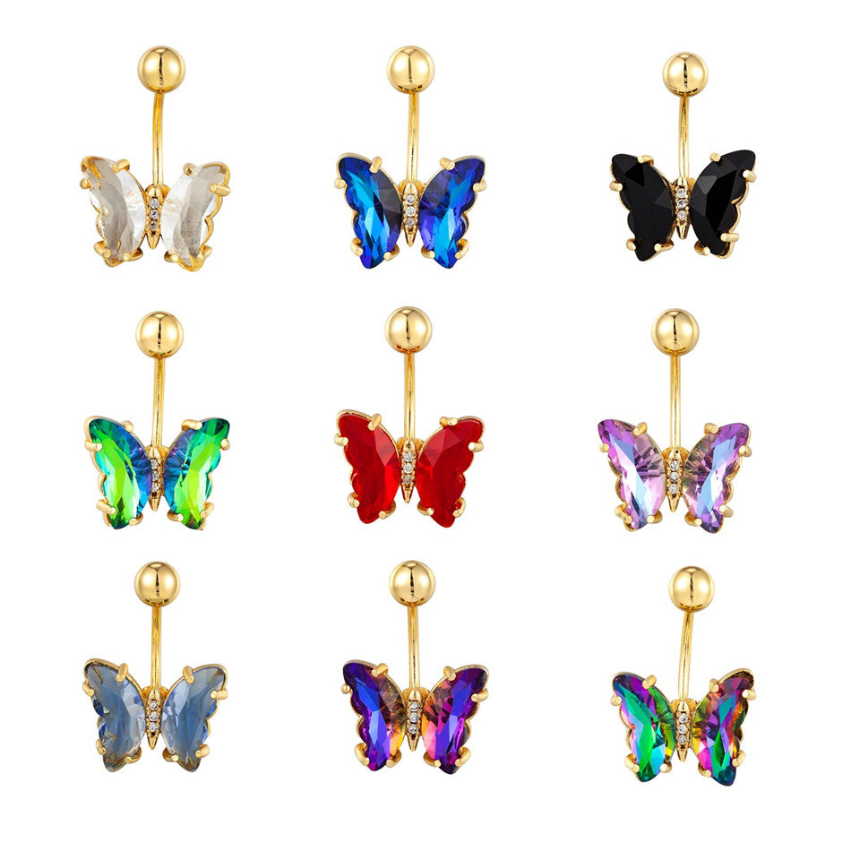 Stainless Steel Butterfly Navel Ring with Crystals by HitMyNeed