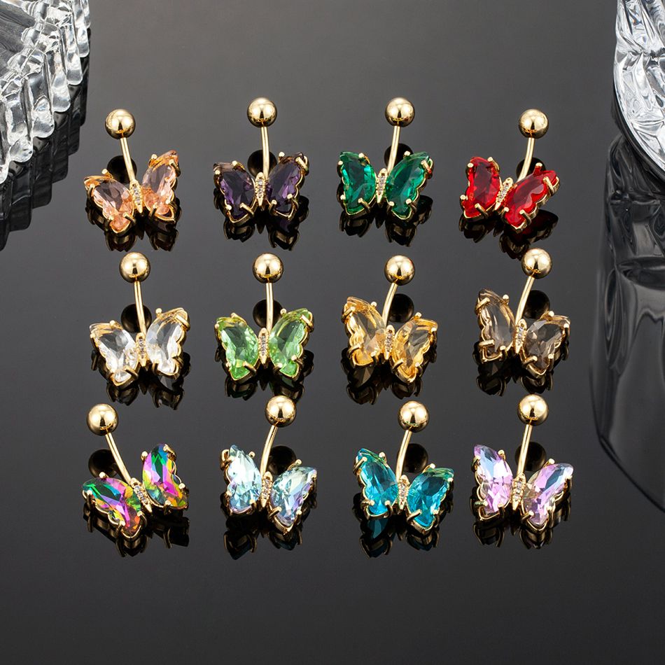 Stainless Steel Butterfly Navel Ring with Crystals by HitMyNeed
