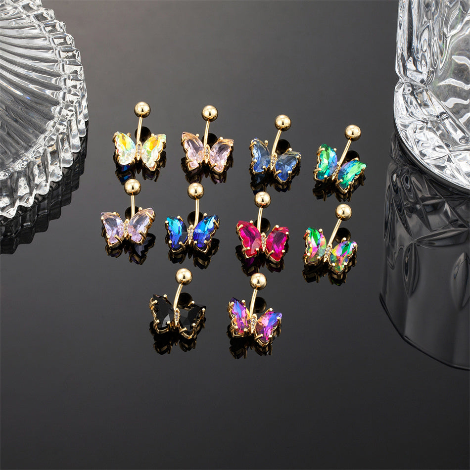 Stainless Steel Butterfly Navel Ring with Crystals by HitMyNeed