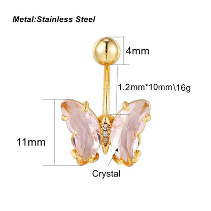 Stainless Steel Butterfly Navel Ring with Crystals by HitMyNeed