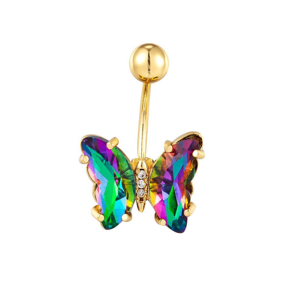 Stainless Steel Butterfly Navel Ring with Crystals by HitMyNeed