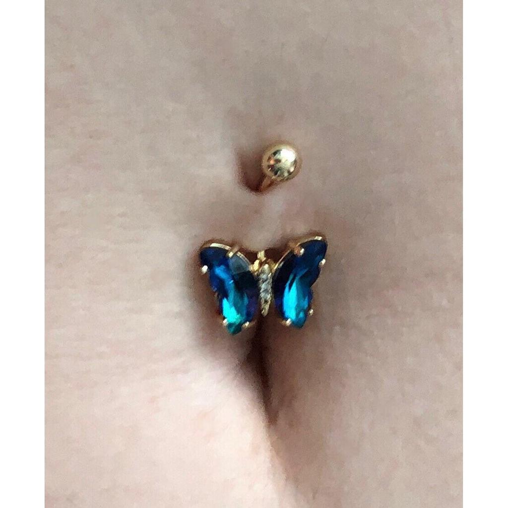 Stainless Steel Butterfly Navel Ring with Crystals by HitMyNeed