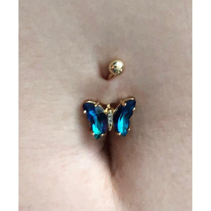 Stainless Steel Butterfly Navel Ring with Crystals by HitMyNeed