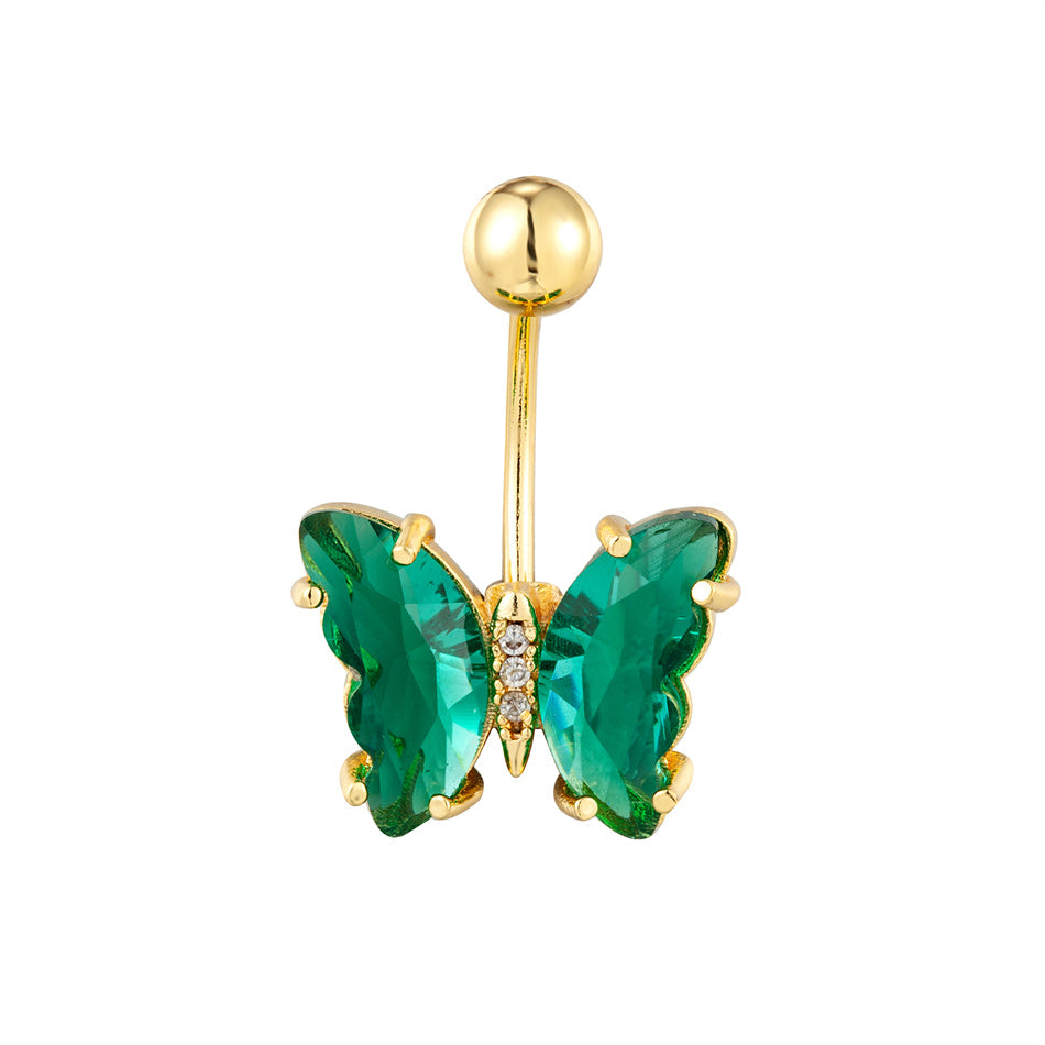 Stainless Steel Butterfly Navel Ring with Crystals piercing-jewelry-173 by HitMyNeed
