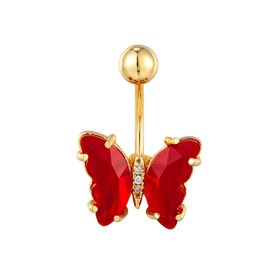 Stainless Steel Butterfly Navel Ring with Crystals piercing-jewelry-200003758 by HitMyNeed