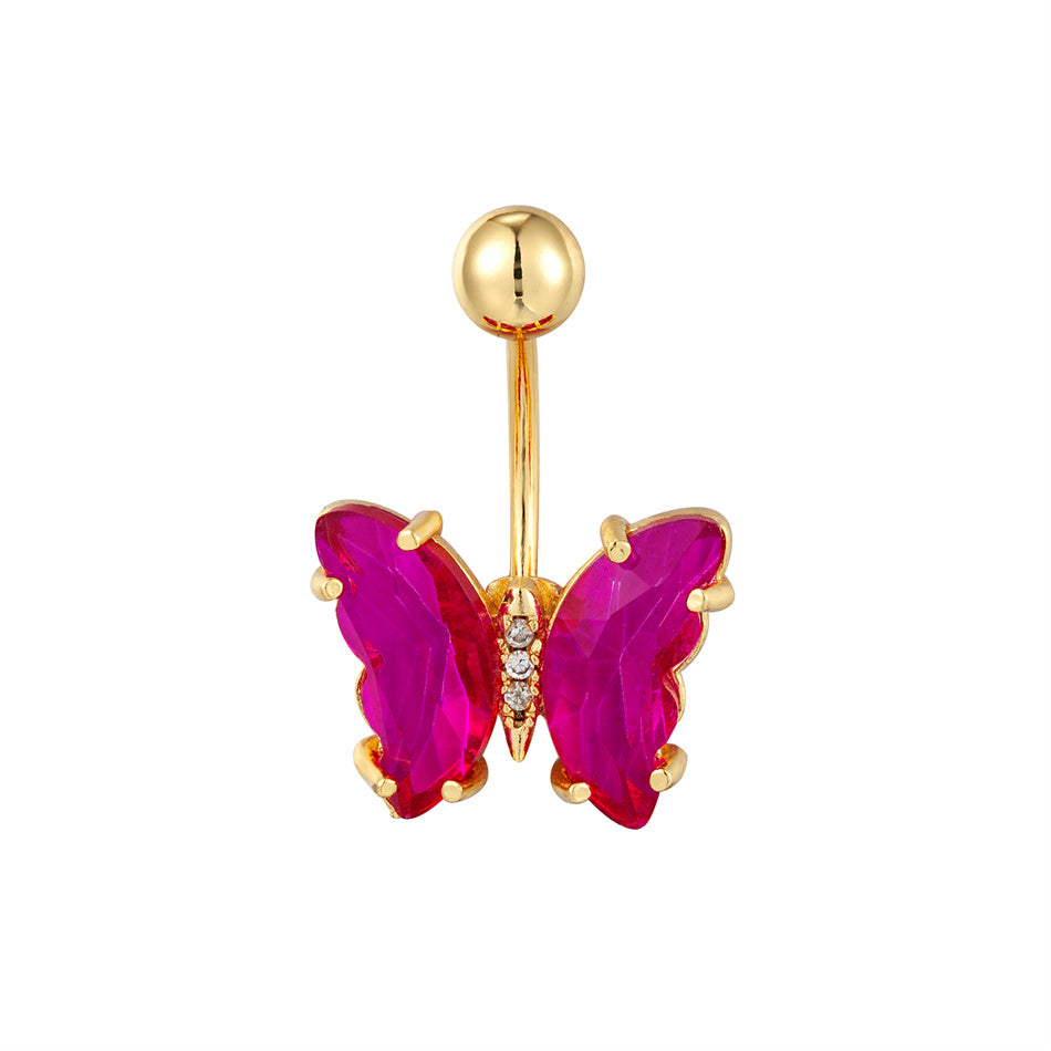 Stainless Steel Butterfly Navel Ring with Crystals piercing-jewelry-200003759 by HitMyNeed