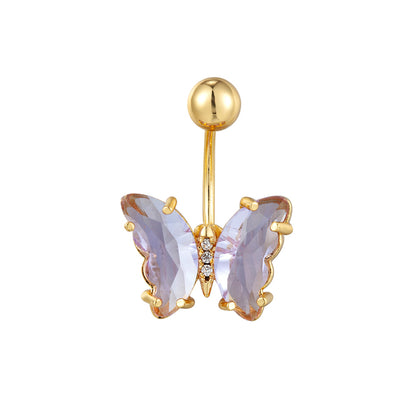 Stainless Steel Butterfly Navel Ring with Crystals piercing-jewelry-200003761 by HitMyNeed
