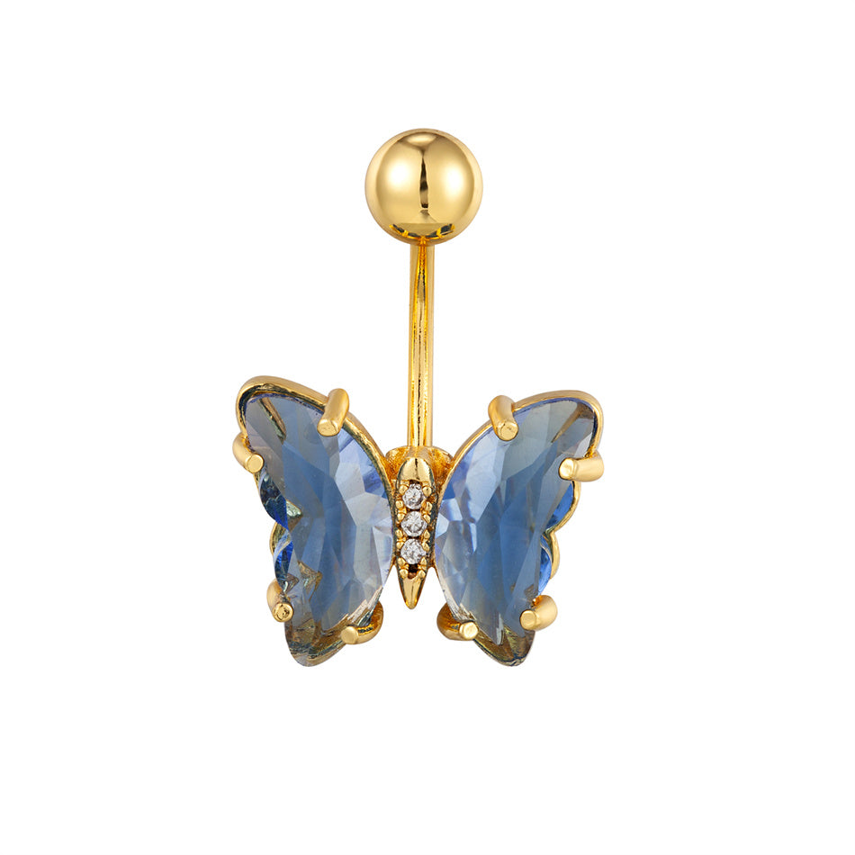Stainless Steel Butterfly Navel Ring with Crystals piercing-jewelry-200003763 by HitMyNeed