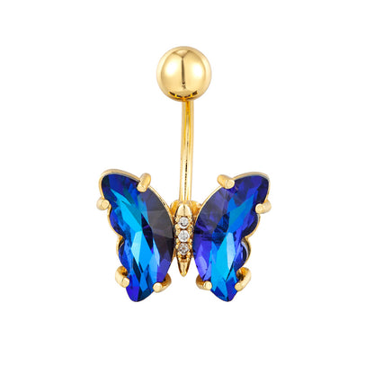 Stainless Steel Butterfly Navel Ring with Crystals piercing-jewelry-200003764 by HitMyNeed