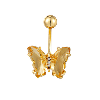 Stainless Steel Butterfly Navel Ring with Crystals piercing-jewelry-200003765 by HitMyNeed