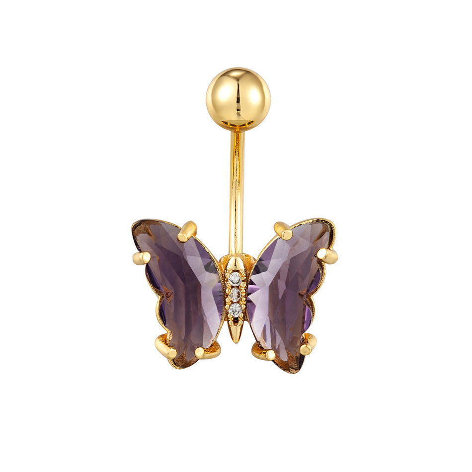 Stainless Steel Butterfly Navel Ring with Crystals piercing-jewelry-200003766 by HitMyNeed
