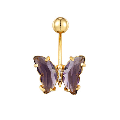 Stainless Steel Butterfly Navel Ring with Crystals piercing-jewelry-200003766 by HitMyNeed