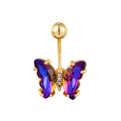 Stainless Steel Butterfly Navel Ring with Crystals piercing-jewelry-200004861 by HitMyNeed