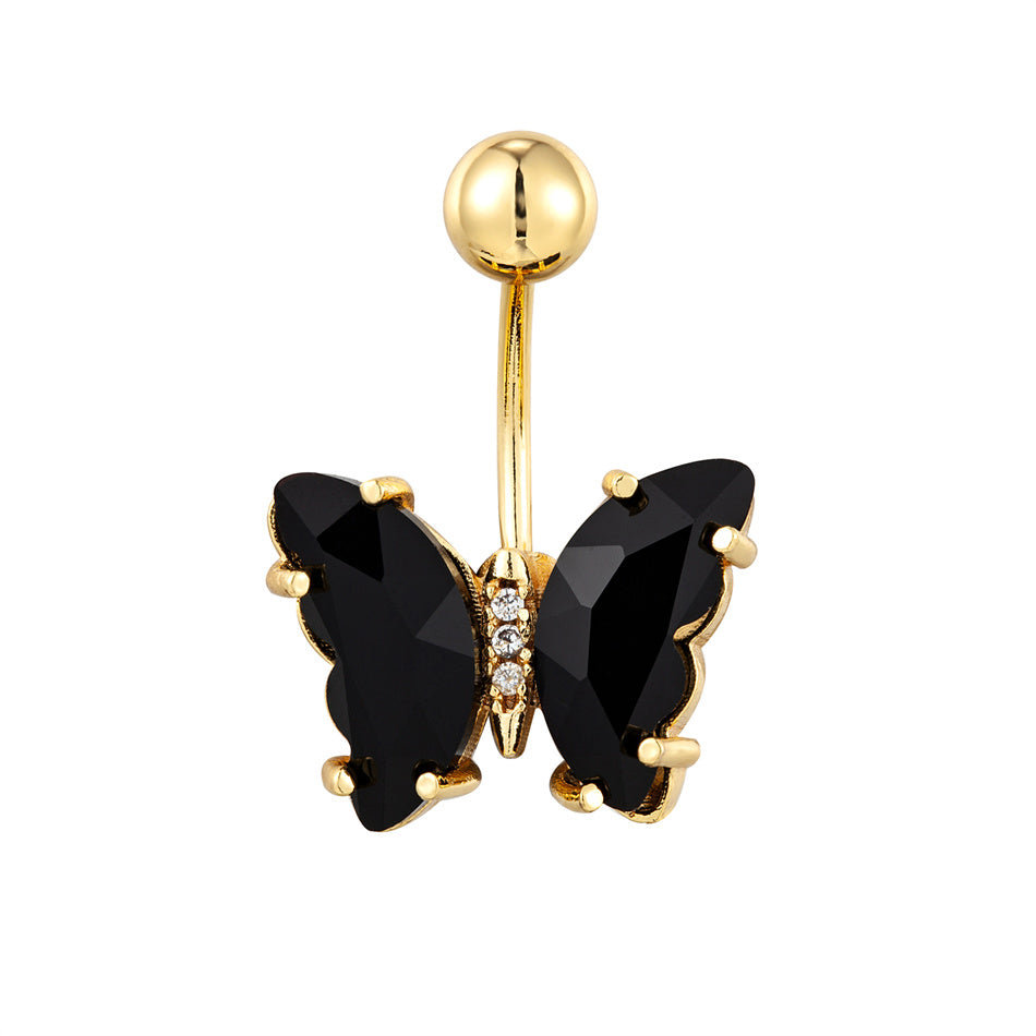 Stainless Steel Butterfly Navel Ring with Crystals piercing-jewelry-200025551 by HitMyNeed