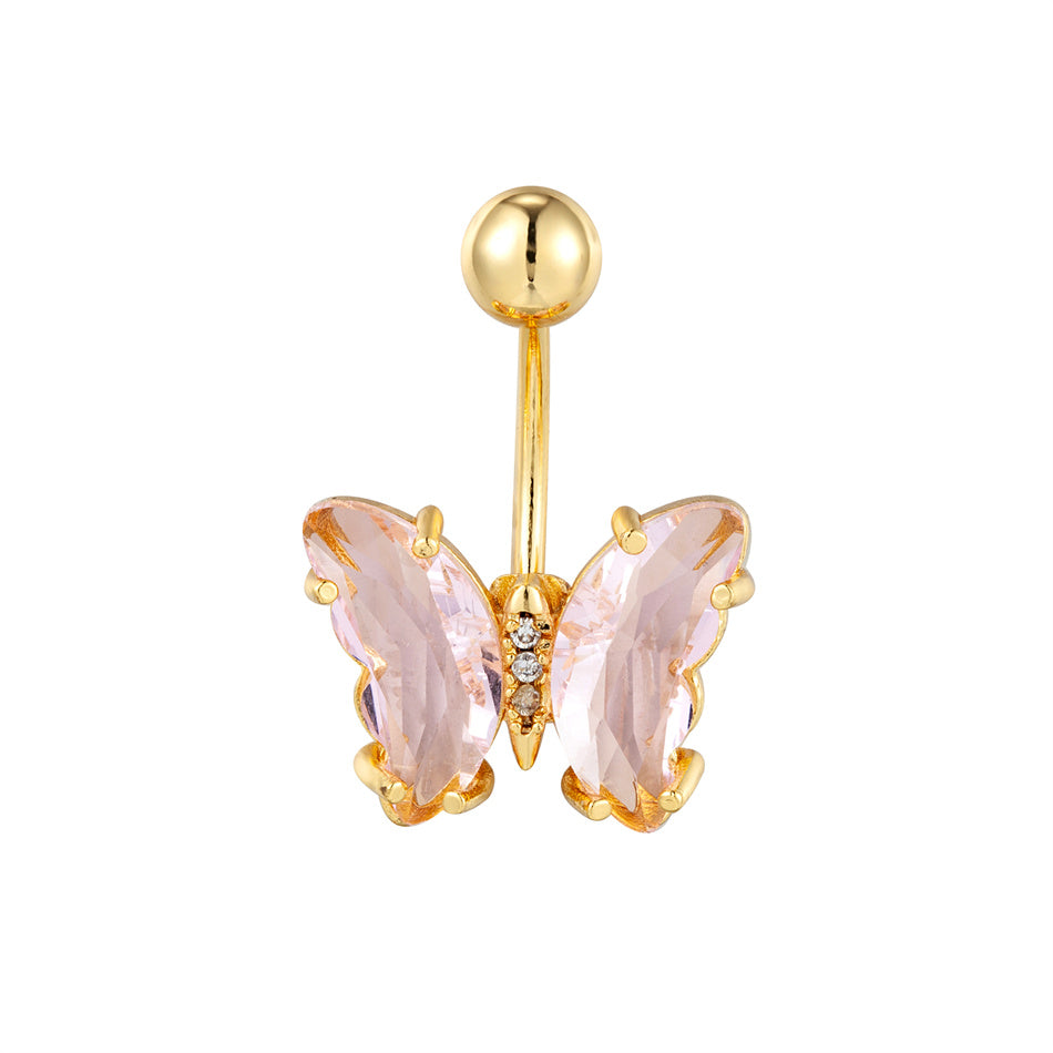 Stainless Steel Butterfly Navel Ring with Crystals piercing-jewelry by HitMyNeed
