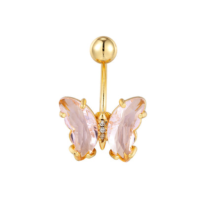 Stainless Steel Butterfly Navel Ring with Crystals piercing-jewelry by HitMyNeed