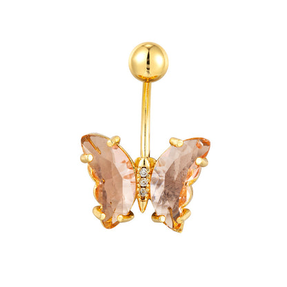 Stainless Steel Butterfly Navel Ring with Crystals piercing-jewelry-350525 by HitMyNeed