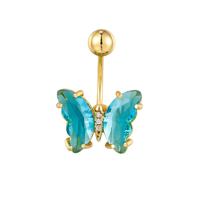 Stainless Steel Butterfly Navel Ring with Crystals piercing-jewelry-361181 by HitMyNeed