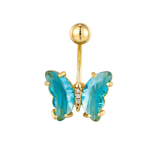 Stainless Steel Butterfly Navel Ring with Crystals piercing-jewelry-361181 by HitMyNeed