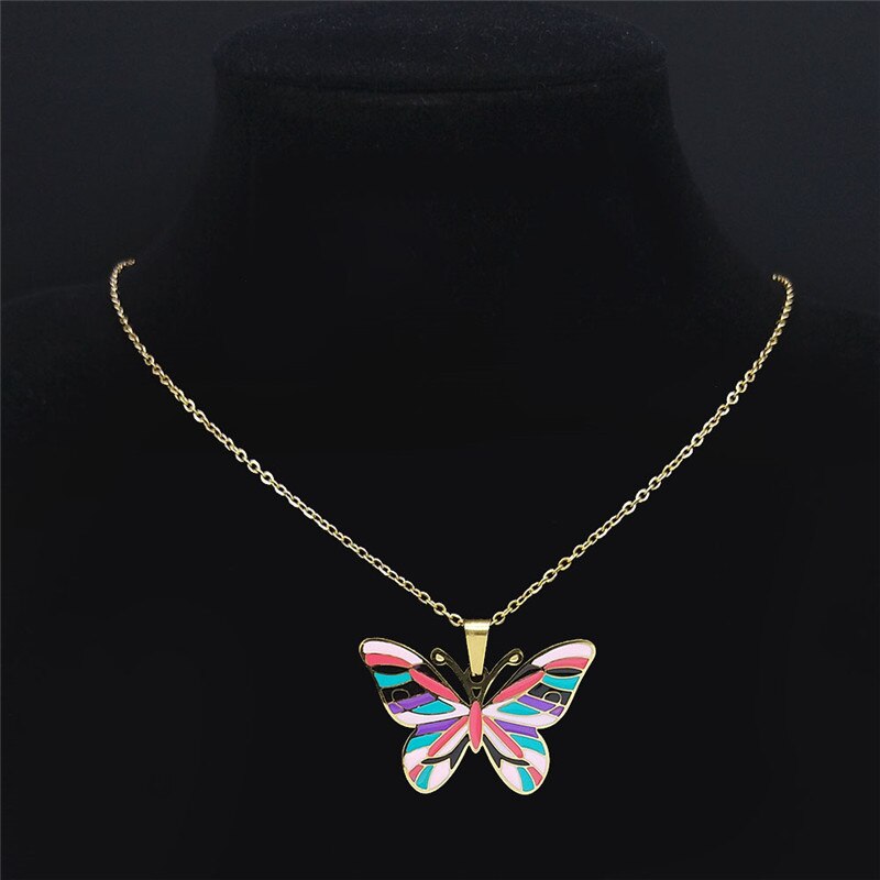 Stainless Steel Butterfly Pendant Necklace for Women by HitMyNeed