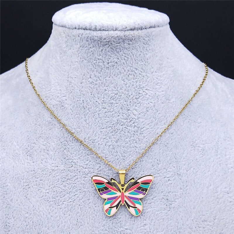 Stainless Steel Butterfly Pendant Necklace for Women by HitMyNeed