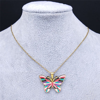 Stainless Steel Butterfly Pendant Necklace for Women by HitMyNeed