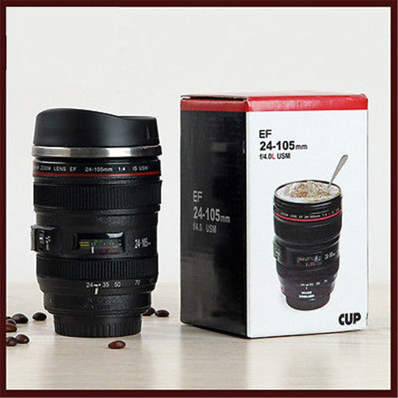 Stainless Steel Camera Lens Cup with Lid 400ml by HitMyNeed